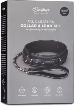 EasyToys - Fetish Halsband met Riem - Duurzaam - Kunstleer - BDSM - Bondage - BDSM Toys - Rollenspel - Verkleedkleding - Rollenspel Erotiek - Puppy Play - Erotisch Spel - Zwart — thumbnail 3