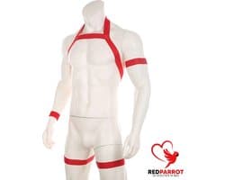 Erotische Halter Harnas | Rode Lingerie voor Heren | BDSM | Full body | Armen en benen | Club wear | Mannen | Voor hem