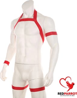 Erotische Halter Harnas | Rode Lingerie voor Heren | BDSM | Full body | Armen en benen | Club wear | Mannen | Voor hem — thumbnail 1