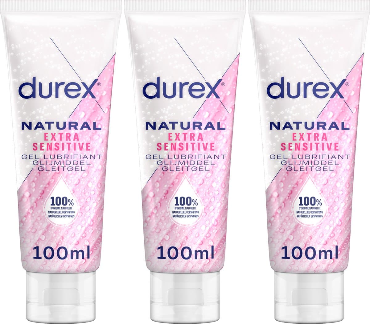 Durex Glijmiddel Natural - Extra Sensitive  - 100% natuurlijk - 100ml x3 — afbeelding 1