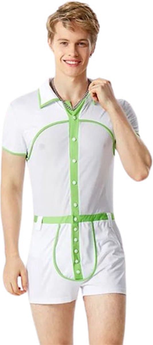 Erotische dokter rollenspel - Heren - Jumpsuit - Wit Groen - BDSM - Bodysuit — afbeelding 1