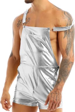 Zilveren Heren Overall – Glanzend – Sexy Festival Outfit – Verstelbaar — thumbnail 5