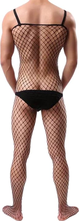LekkerStout Visnet Bodysuit - Open Kruis - Zwart - Sexy Herenlingerie | M-XL | ( LS140 ) — thumbnail 3