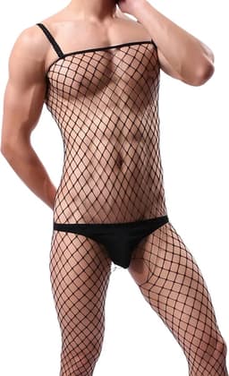 LekkerStout Visnet Bodysuit - Open Kruis - Zwart - Sexy Herenlingerie | M-XL | ( LS140 ) — thumbnail 5