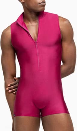 Heren Bodysuit – Mouwloos met Rits – Strakke Pasvorm – Roze – Stretch Outfit — thumbnail 2