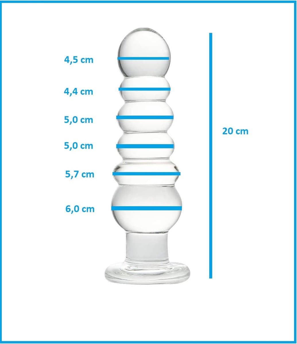 Buttplug van kristalglas 20 cm - anaalplug- anale dildo -dia Ø 4,5 cm / Ø 4,4 cm / Ø 5,0 cm / Ø 5,0 cm / Ø 5,7 cm / Ø 6,0 cm - helder Kristal glazen dildo- sex anale butt plug seksspeelgoed voor mannen en vrouwen — afbeelding 1