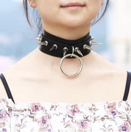Punk Choker - Gothic Choker - Spike Choker / Ketting - Rocker Choker - Choker met Ring en Studs - Halsband voor Onderdanige Bevestiging - Lederen Halsband met O-Ring en Studs - PU Leder - Zwart — thumbnail 2