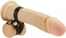 Rimba - Penis Strap met Ballenspreider - Leer - Zwart - Verstelbaar met Drukknopen — thumbnail 1