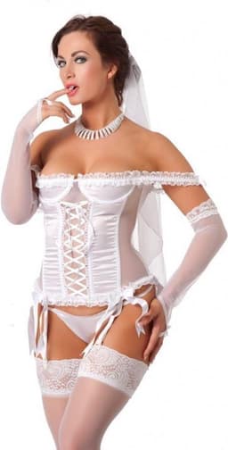 Amorable - Bruid Lingerieset - 7-delig - Inclusief Kousen, String en Sluier XL — thumbnail 1
