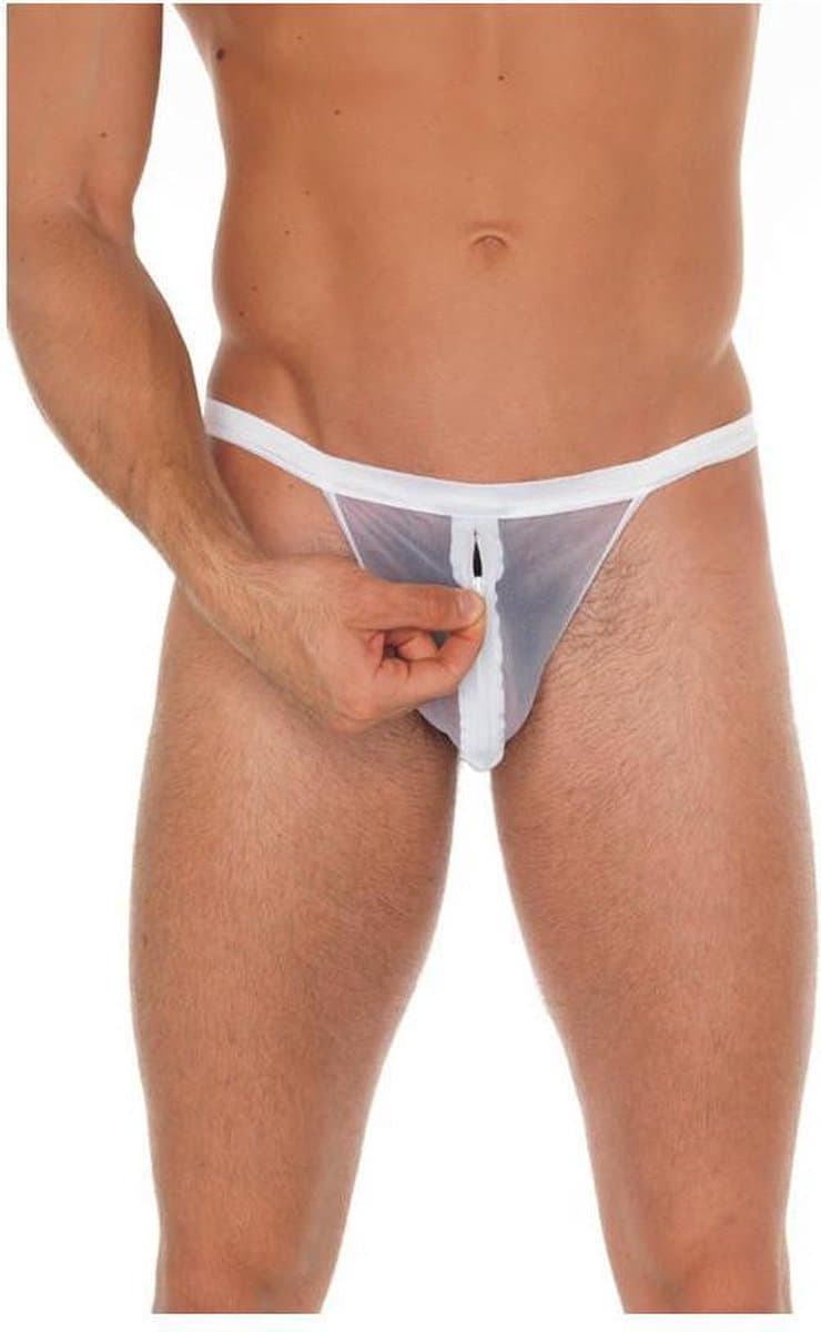 Amorable - Transparante Witte Herenstring Met Rits - One Size — afbeelding 1