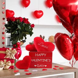 Valentijnsdag Decoratie Set - Houten Hart Decor - Romantische Sfeer Creëren - Hout Stof Pluche Materiaal - 53 Delig - Rood — thumbnail 2