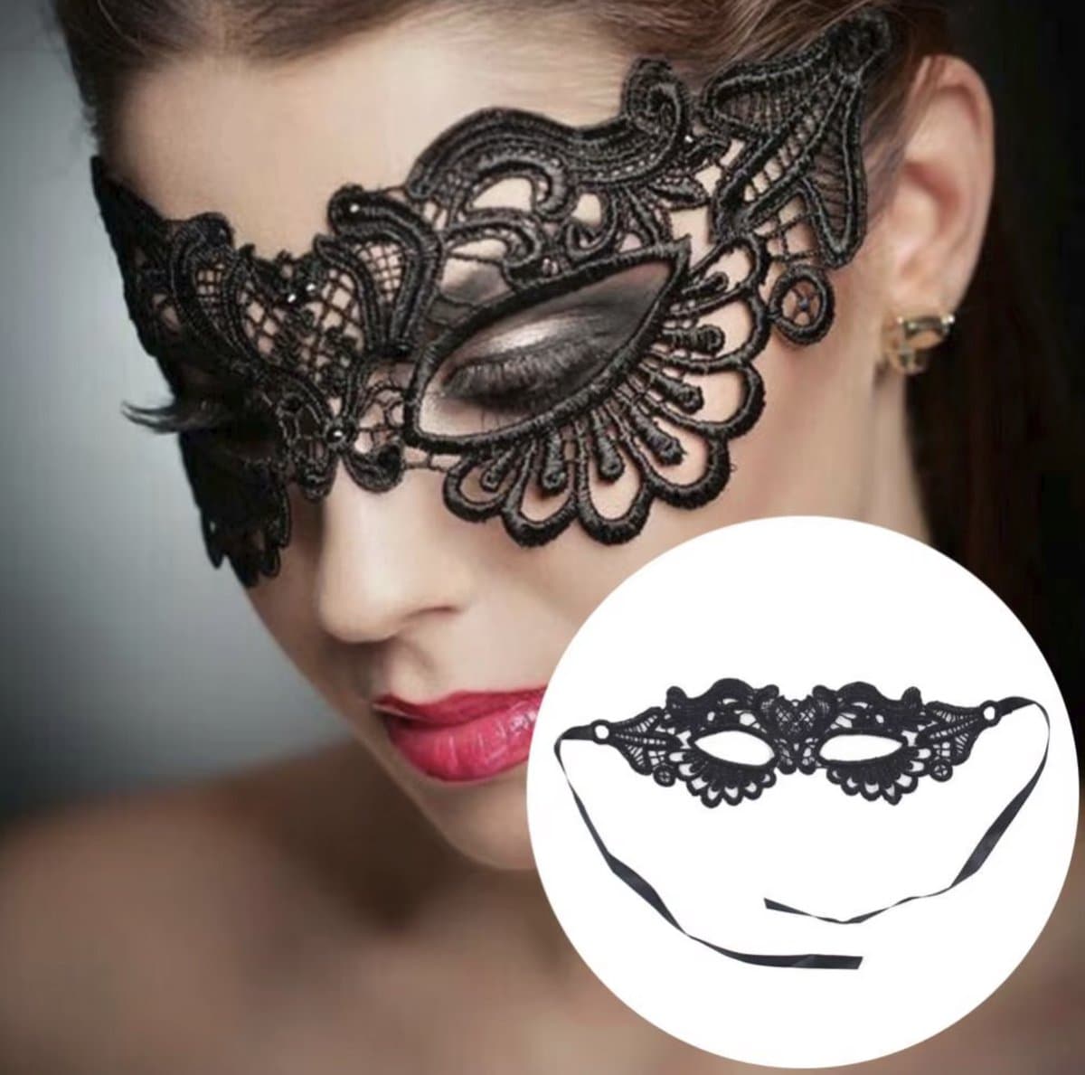 Hiden - Maskerade Oogmasker - Venetiaanse masker - Gala - Sexy - Feest - Vrouwen - Zwart — afbeelding 1