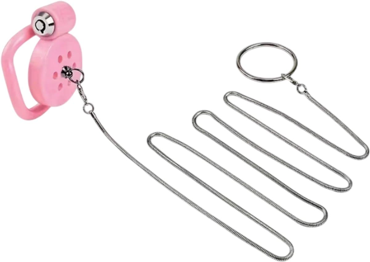 Mini peniskooi - roze - ketting - sissy - sub - Metalen Uitlaatlijn - kuisheid - cock cage - kinky — afbeelding 1