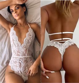 Bodysuit kant - Doorschijnend - Mesh - Sexy kanten lingerie - Erotiek - Dames - Lace - Transparante lingerie - Mesh bodysuit - Wit - One piece - Verleidelijke outfit - Jonyx — thumbnail 4