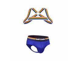 Barcode Berlin Multipack 1x Backless Brief Pride Royal + 1x Pride Harness White - MAAT L - Erotisch Heren Ondergoed - Slip voor Man - Sexy mannen Slip