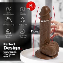 Rosebay Realistische Dildo 21 cm - Zachte Siliconen Dildo met Zuignap & Balzak - Dildo voor Mannen en Vrouwen - Bruin — thumbnail 4
