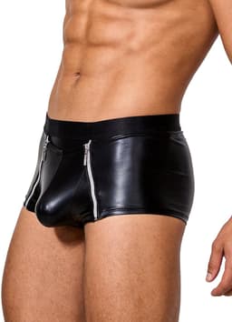 Sexy Heren Boxer Lederlook met Dubbele Rits - PU Wetlook Open Kruis Boxershort Mannen - Fetish & Clubwear - Maat L — thumbnail 3