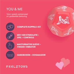 Erotische Geschenkset - Seksspeeltje - Koppels - Erotiek - Masturbator Sleeve - Oogmasker - Vinger Vibrator - Dobbelstenen - Handboeien - Vibrerende Kegelballen - Unisex - Roze - FeelzToys - You & Me — thumbnail 3