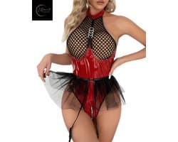 Sexy Lingerie Body – Erotisch jurkje – Rollenspel – Lak & Netstof – Latex & Datex – Kinky Mesh Bustier met Tule Rokje – Verleidelijk Fetish – Erotische Lingerie – BDSM – Lingerieset Dames – Sexy Lingerie – Festivallook – Bitch – Maat S, M, L, XL