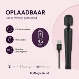 Wandvibrator Medium - Clitoris Stimulator - Massageapparaat - 28 Vibratiestanden - 7 Patronen - 4 Intensiteiten - Flexibele Kop - Siliconen - IPX5 Spatwaterdicht - 28 Centimeter - 90 Minuten Gebruik - Reisadapters - Seksspeeltje - Zwart - MyMagicWand — thumbnail 5