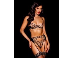 Luxe Lingerieset Dames – Lingerie Erotisch – Sexy Lingerie – 4-delige set – Zwart – Lingerie Setje – Verleidelijke BH met Jarretels & Hoge Taille String – Sexy Lingerie – Chique – Luxe –Boudoir Look – Kinky – Erotisch – Dare to Undress –Maat XS, S, M
