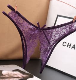 New Age Devi - Paarse String met Open Kruis - Sensueel Kantontwerp - Sexy Strik - One Size Fits All - Dames Lingerie — thumbnail 1