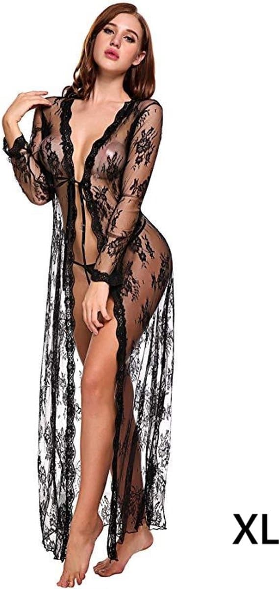 Verleidelijke Sexy Kanten Dames Kimono met Bloemenmotief – Doorzichtig & Comfortabel | Maat XL | Spandex/Lycra — afbeelding 1