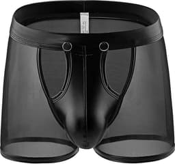 Transparante zwarte heren boxershort met open kruis - maat M - black mesh openable crotch men's boxer shorts - erotische boxershorts mannen ondergoed — thumbnail 3