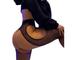 Erotische Erotische Panty Met Glitters I Lingerie I Fishnet  I Sexy Erotisch Ondergoed I Open kruis I One Size I Zwart