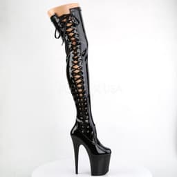 Flamingo-3050 hoge overknee laars met stiletto hak, extreem hoog plateau en lint glanzend zwart - Fetish Exotic Dancing - (EU 38 = US 8) - Pleaser — thumbnail 2