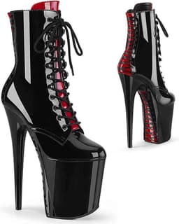 Pleaser - FLAMINGO-1020FH Plateau Laarzen, Paaldans schoenen - Paaldans schoenen - 38 Shoes - Zwart/Rood — thumbnail 1