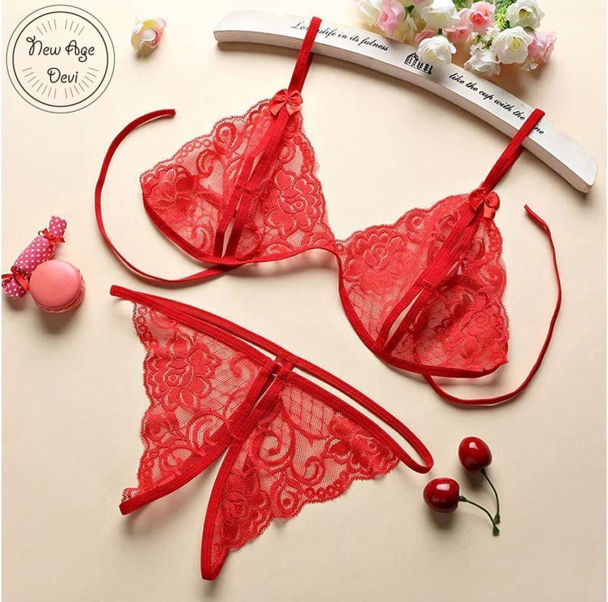 Kanten Lingerie Open kruis Rood L Sexy Hot Erotische Set Vrouwen Kant Transparante Lingerie Sexy Kostuums Nachtkleding Babydoll Open Cup Beha Lenceria — afbeelding 1