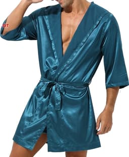 Satijnen Kimono Herenlingerie - Blauwe Kimono satijn - Heren nachtkleding - Erotisch - Glanzend - Badjas - Goede kwaliteit — thumbnail 1