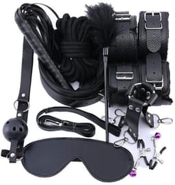 Bondage Set - Bondageset - Erotisch - Bondage - 10 delige set - Speeltjes Voor Volwassen - Game Erotische BDSM - Handboeien - Sex - Spel - Zweep - Tepelklemmen - SM - Zwart met rood — thumbnail 4