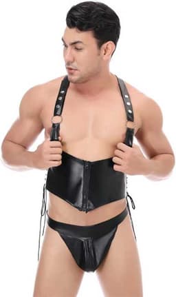Lederen Body Harnas met Onderbroek - BDSM Set - Lingerie - Heren - String - Fetish — thumbnail 3