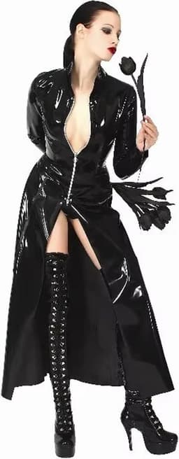 Latex wetlook lange jas - BDSM - Rollenspel - Unisex - SM Meester(es) - Goede kwaliteit — thumbnail 1