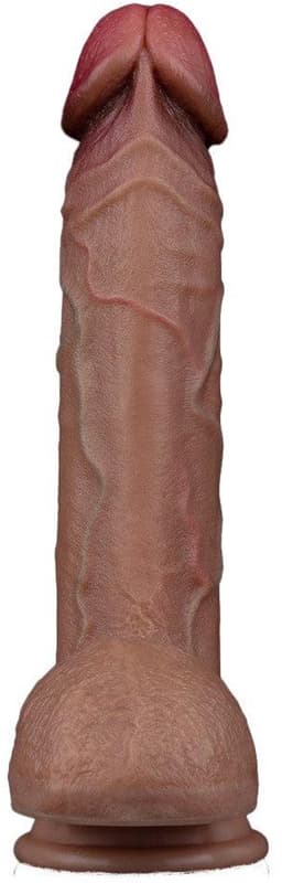 LoveToy - Dubbellaagse siliconen dildo 23,5 cm (Ø 4,3 cm) - Bruin — thumbnail 5