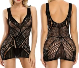LekkerStout Plus Size Mini Jurkjes 2 Pack - Rood/Zwart - Sexy Lingerie | M+/XL | LS238 — thumbnail 2
