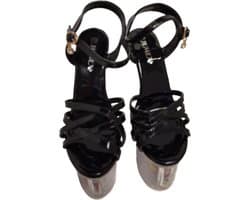JUMEX-EROTIC PUMP-GLAZEN PLATEU-015CM HEEL-BLACK/FLOWER-35
