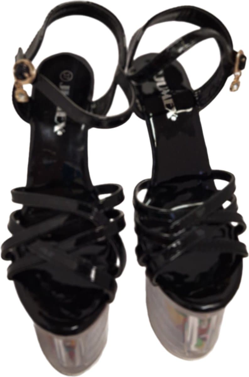 JUMEX-EROTIC PUMP-GLAZEN PLATEU-015CM HEEL-BLACK/FLOWER-35 — afbeelding 1