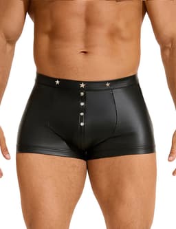 Zwarte sexy leren heren boxershorts - maat M/L - black sexy leather men boxers underwear -BDSM - clubwear heren ondergoed erotiek mannen boxer — thumbnail 1