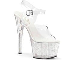 Pleaser - ADORE-708MG Sandaal met enkelband, Paaldans schoenen - Paaldans schoenen - 38 Shoes - Transparant