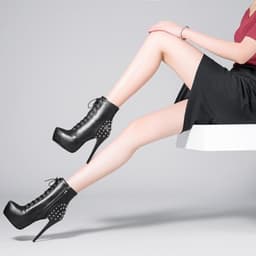 Studded laarzen met platform zool en stiletto hakken grote maat (45) zwart — thumbnail 2