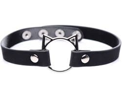 XR Brands Kinky Kitty Ring Slim Choker - PU Leather - Black black
