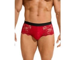 Zeloria Heren Kant Boxer – Transparante Erotische Lace Boxershort – Rood – M – Stretch & Comfort