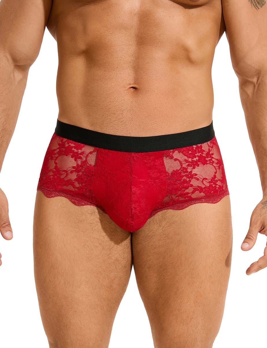 Zeloria Heren Kant Boxer – Transparante Erotische Lace Boxershort – Rood – M – Stretch & Comfort — afbeelding 1
