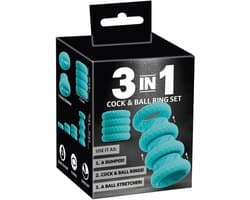 3-in-1 Penis- en Ballen Ringen Set - 3-in-1: Bumper, Cock en Ball Rings - Ball Stretcher