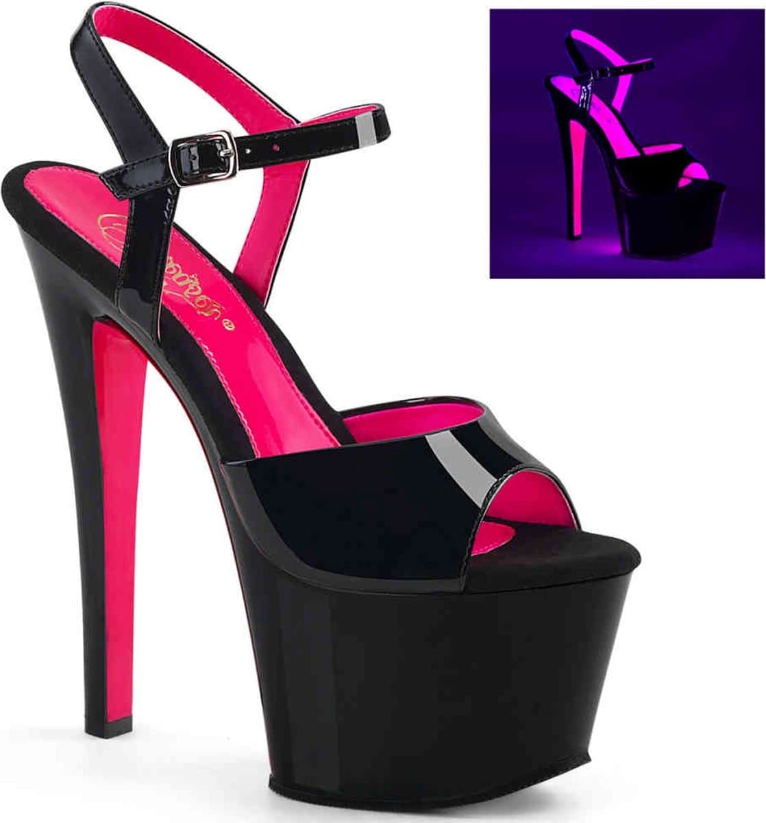 Pleaser - SKY-309TT Sandaal met enkelband, Paaldans schoenen - Paaldans schoenen - 42 Shoes - Zwart/Roze — afbeelding 1