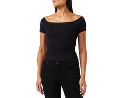 Off Shoulder Geribd T-Shirt voor Dames met Wijde Hals