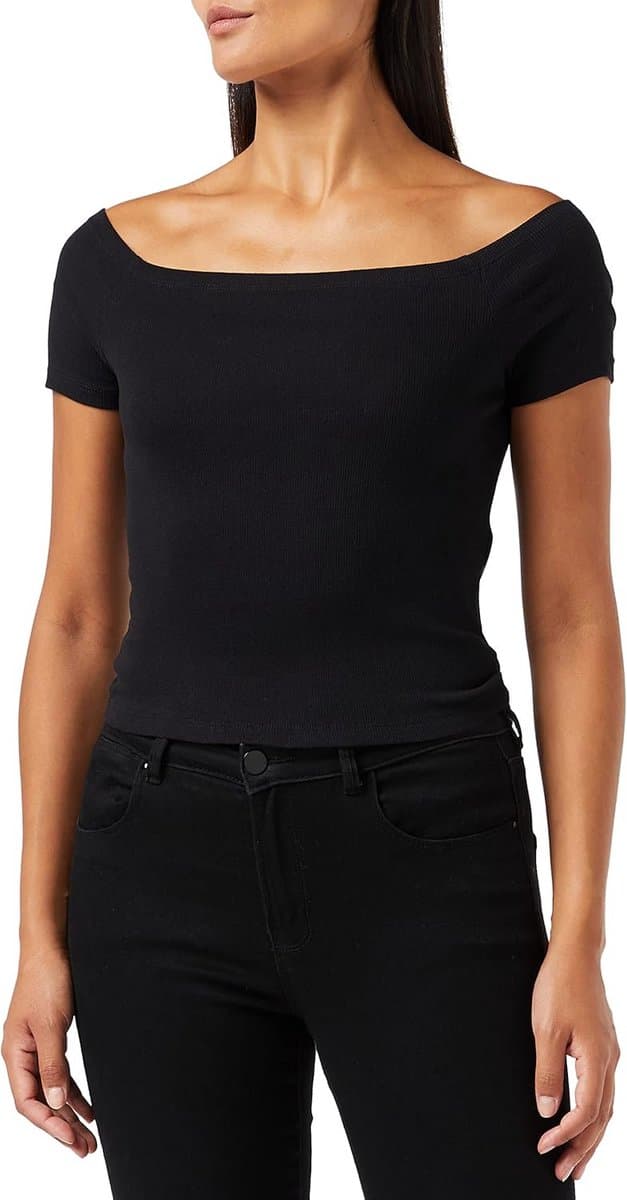 Off Shoulder Geribd T-Shirt voor Dames met Wijde Hals — afbeelding 1